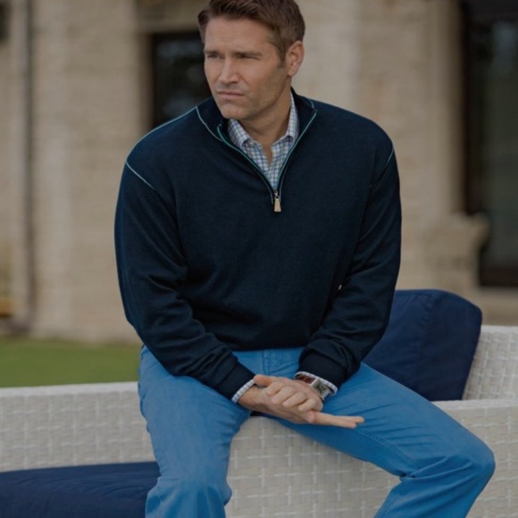 Peter Millar Cotton Cashmere Corded Contrast Quarter Zip Pullover Sweater XL - Picture 9 of 9